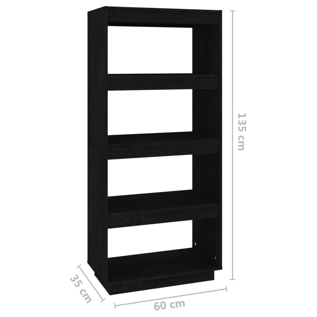 Βιβλιοθήκη/Διαχωριστικό Χώρου Μαύρο 60x35x135 εκ. Μασίφ Πεύκο