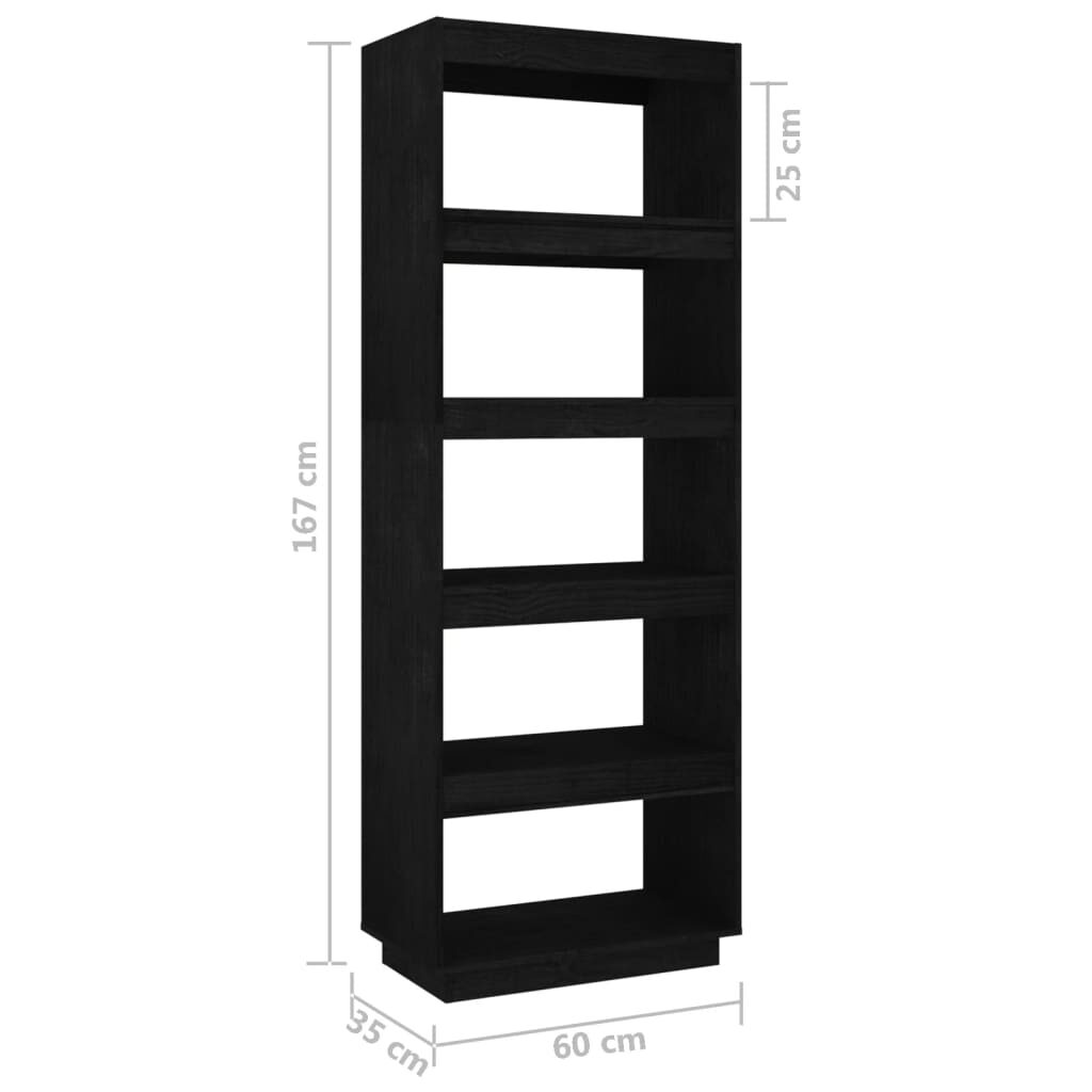 Βιβλιοθήκη/Διαχωριστικό Χώρου Μαύρο 60x35x167 εκ. Μασίφ Πεύκο