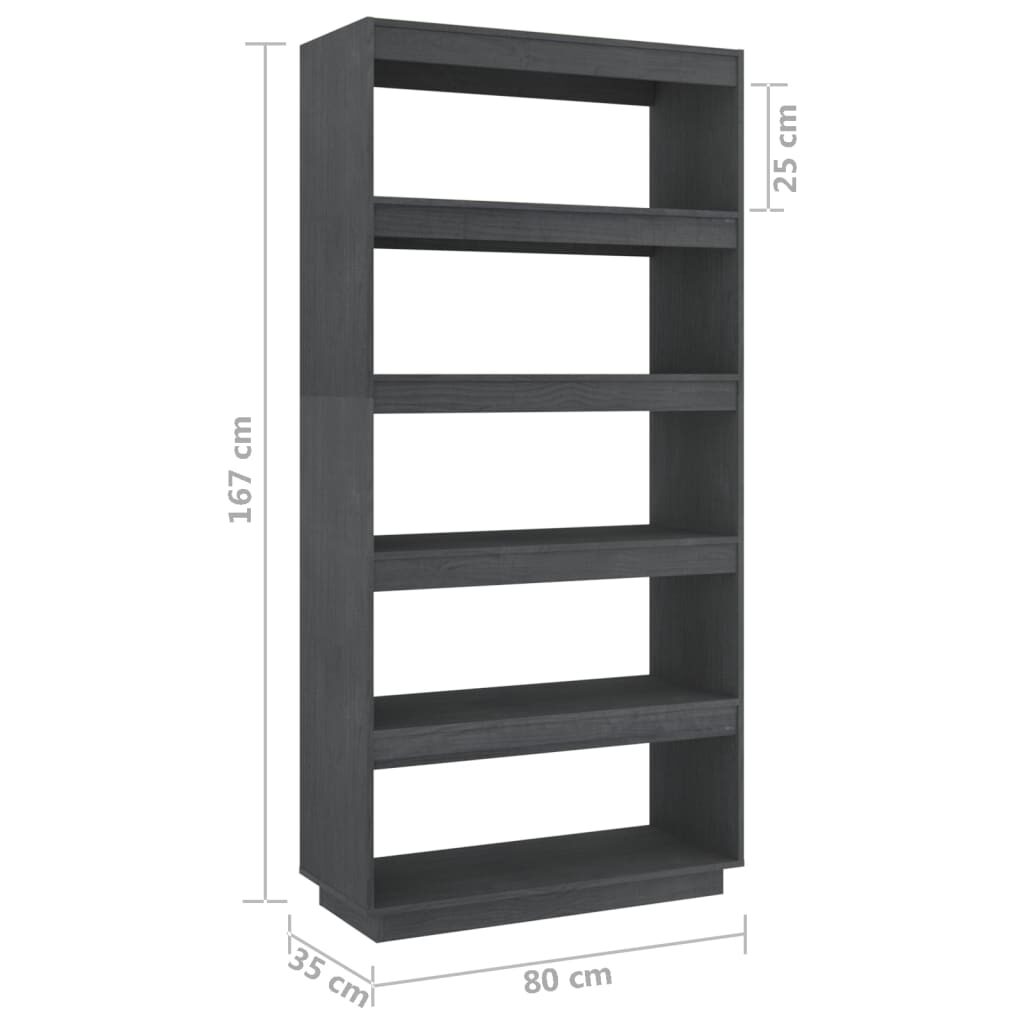 Βιβλιοθήκη/Διαχωρ. Χώρου Γκρι 80x35x167 εκ. Μασίφ Ξύλο Πεύκου