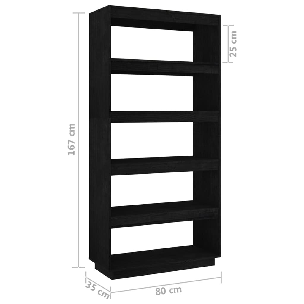 Βιβλιοθήκη/Διαχωρ. Χώρου Μαύρο 80x35x167 εκ. Μασίφ Ξύλο Πεύκου