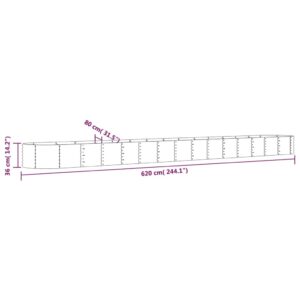 Ζαρντινιέρα Ασημί 620x80x36 εκ. Ατσάλι με Ηλεκτρ. Βαφή Πούδρας