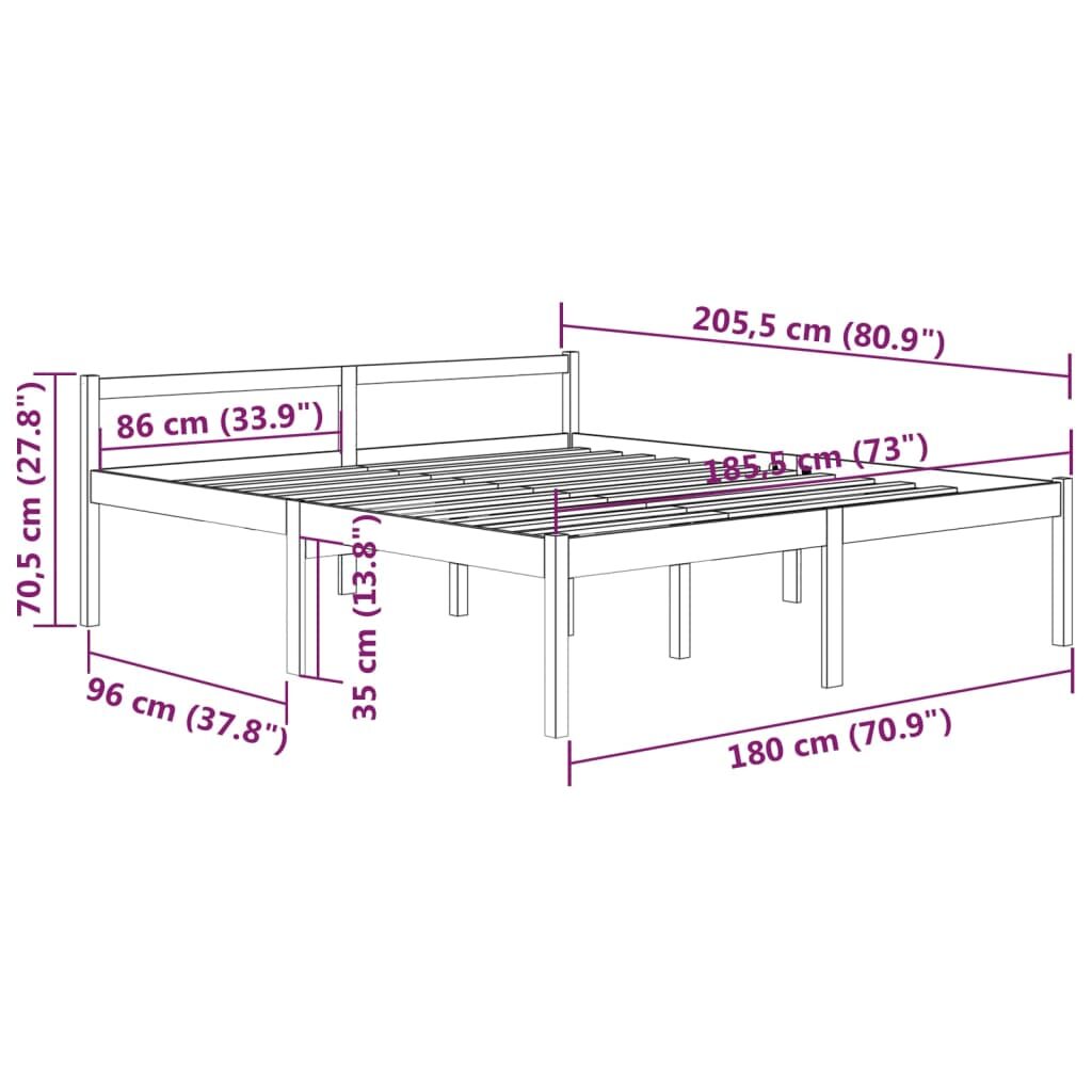 Πλαίσιο Κρεβατιού Γκρι 180x200 εκ. Μασίφ Πεύκο 6FT Super King