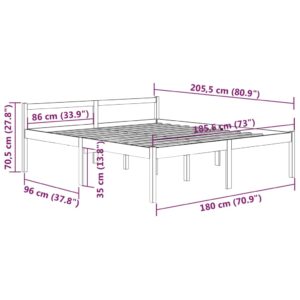 Πλαίσιο Κρεβατιού Γκρι 180x200 εκ. Μασίφ Πεύκο 6FT Super King