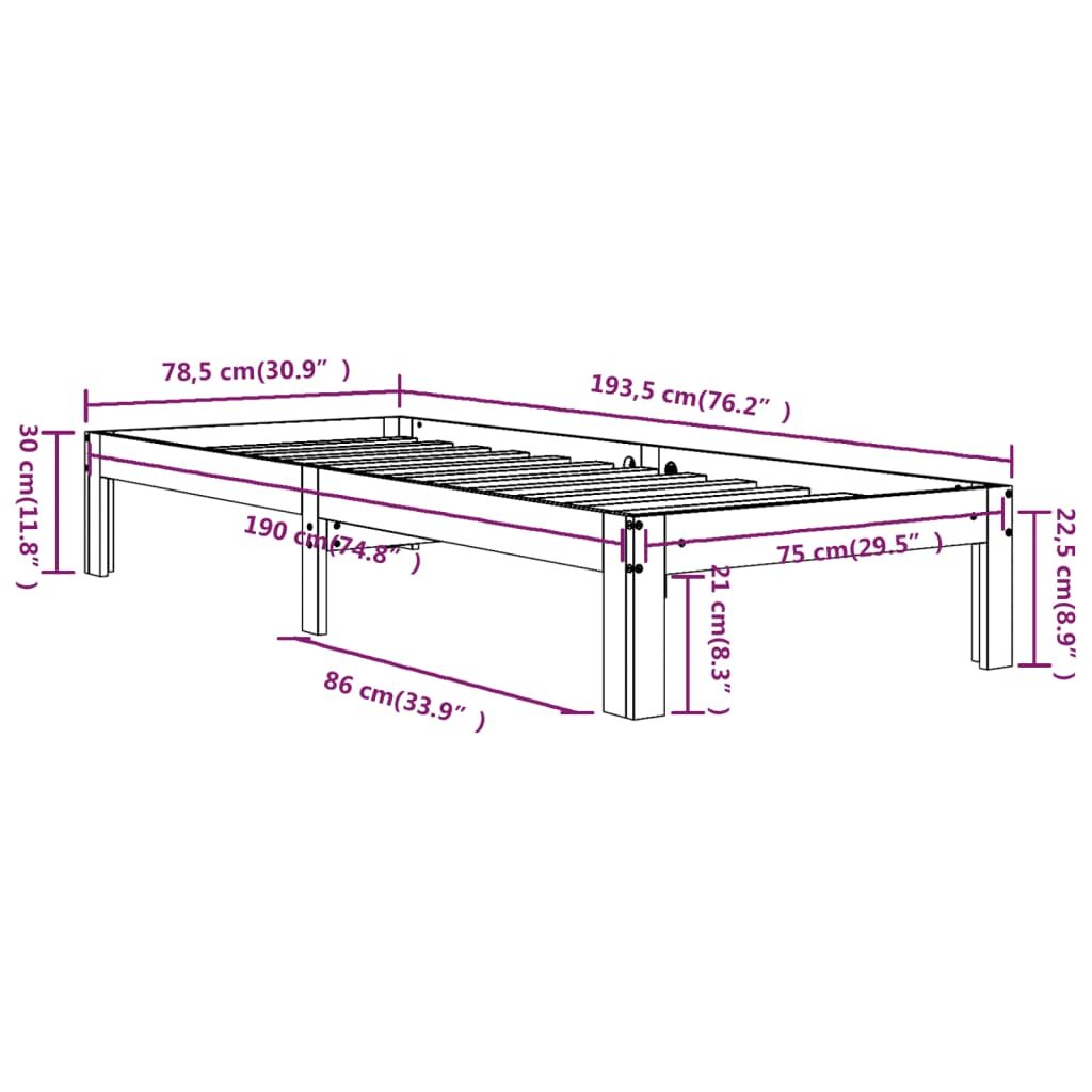 Πλαίσιο Κρεβατιού Μελί 75x190 εκ. Μασίφ Ξύλο 2FT6 Small Single