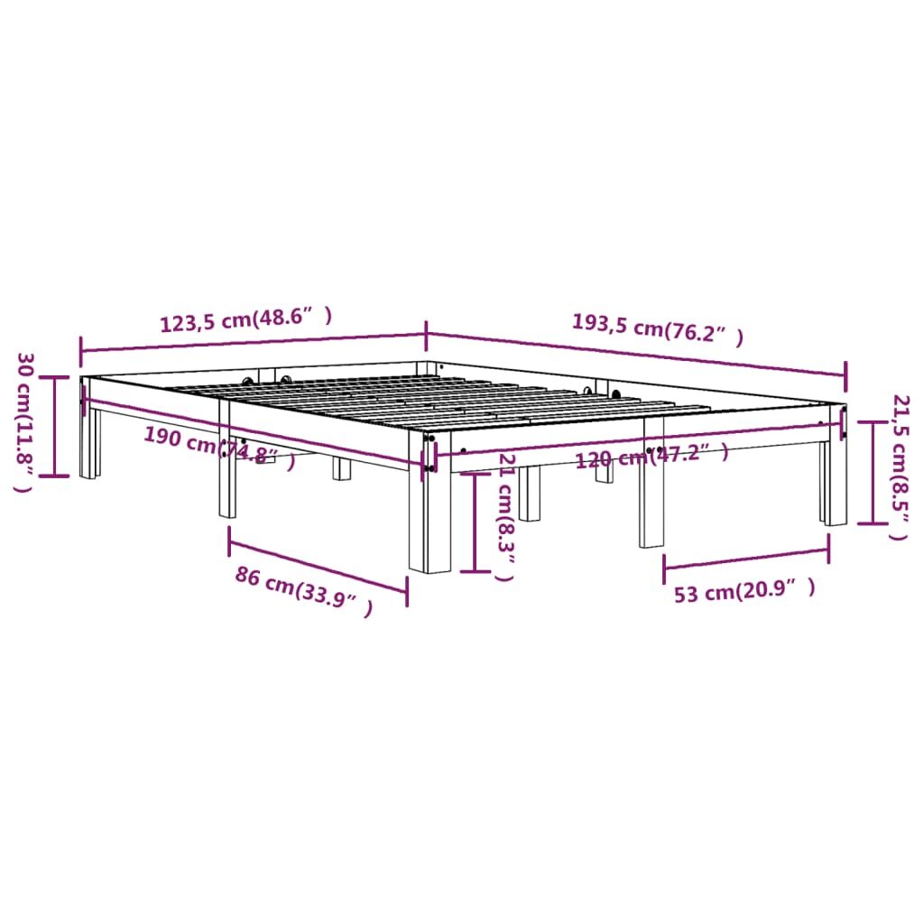 Πλαίσιο Κρεβατιού Γκρι 120x190 εκ. Μασίφ Ξύλο 4FT Small Double