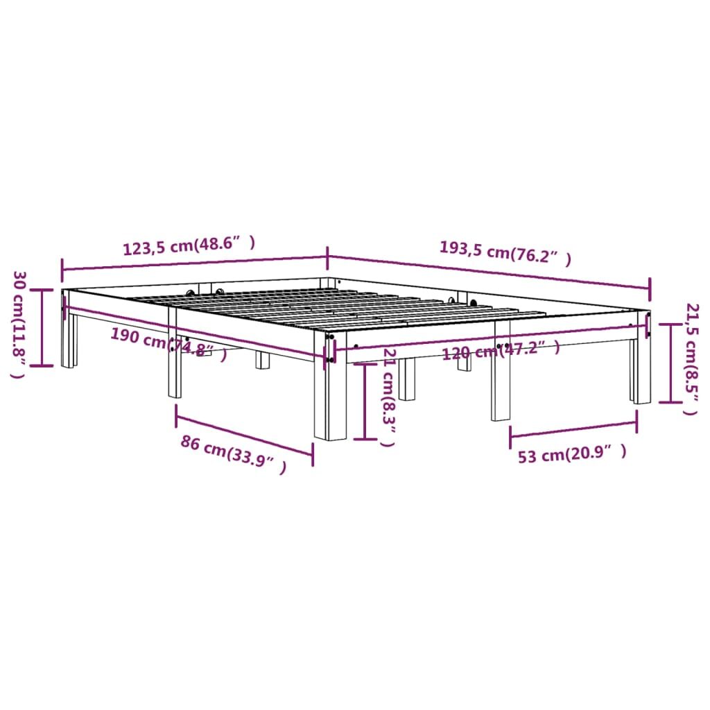 Πλαίσιο Κρεβατιού Μαύρο 120x190 εκ. Μασίφ Ξύλο 4FT Small Double