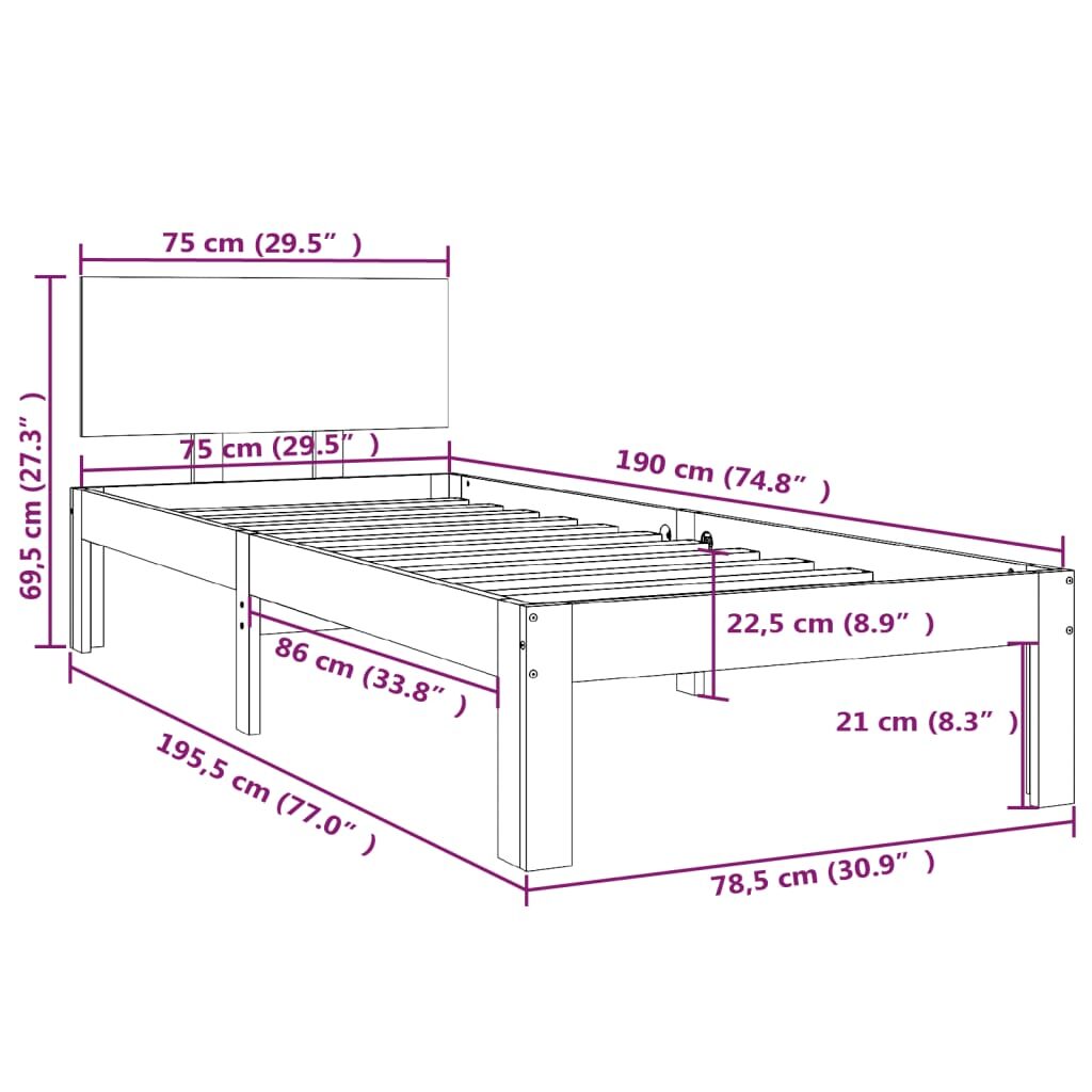 Πλαίσιο Κρεβατιού Μελί 75x190 εκ. Μασίφ Ξύλο 2FT6 Small Single