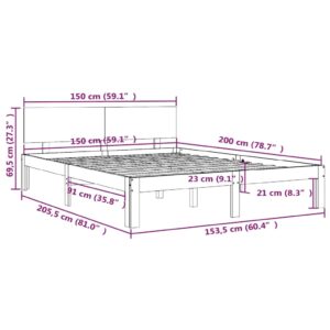 Πλαίσιο Κρεβατιού Γκρι 150 x 200 εκ. Μασίφ Ξύλο 5FT King Size