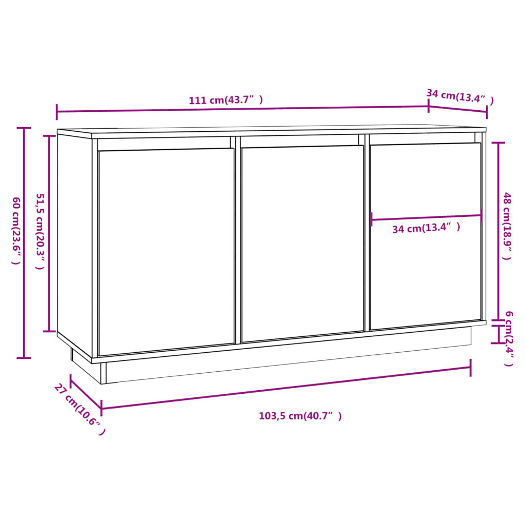 Μπουφές με Συρτάρια Καφέ Μελί 111x34x60 εκ. Μασίφ Ξύλο Πεύκου