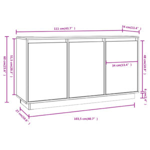 Μπουφές με Συρτάρια Καφέ Μελί 111x34x60 εκ. Μασίφ Ξύλο Πεύκου