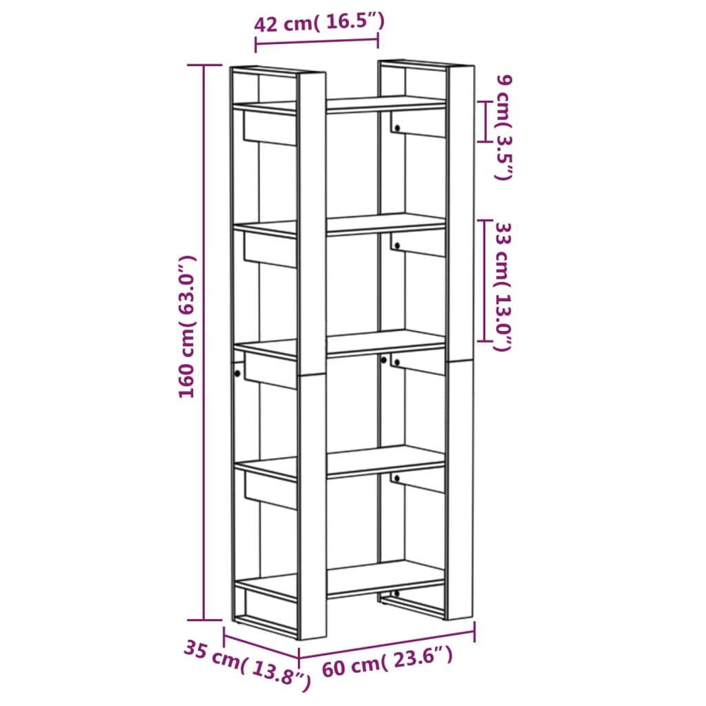 Βιβλιοθήκη/Διαχωριστικό Χώρου Γκρι 60x35x160 εκ. Μασίφ Ξύλο