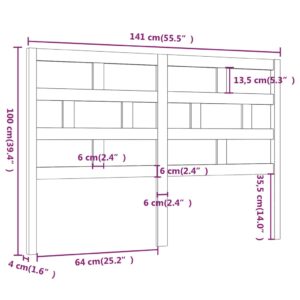 Κεφαλάρι κρεβατιού Γκρι 141x4x100 εκ. από Μασίφ Ξύλο Πεύκου