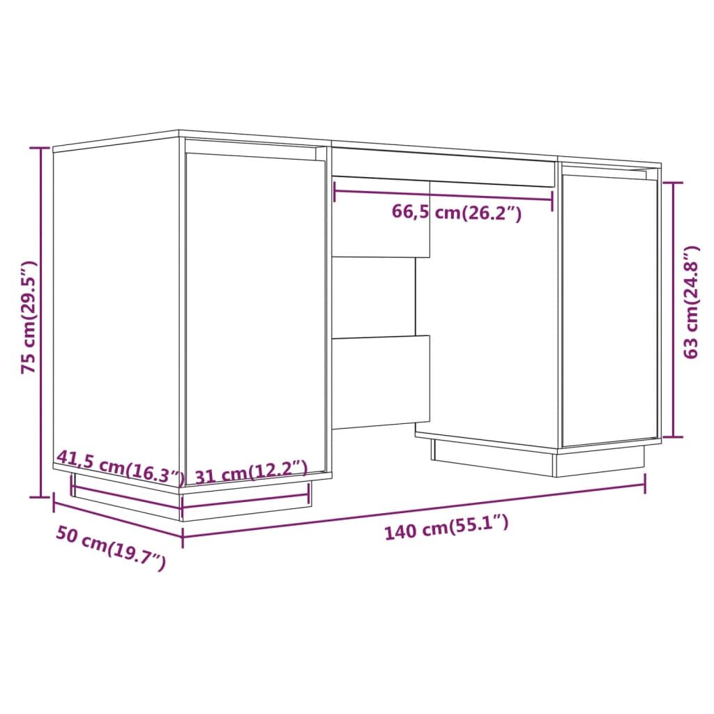 Γραφείο Καφέ Μελί 140 x 50 x 75 εκ. από Μασίφ Ξύλο Πεύκου