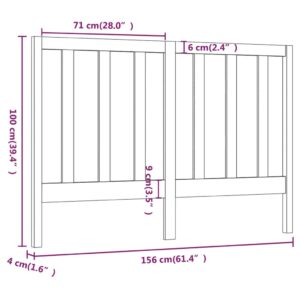 Κεφαλάρι Κρεβατιού Γκρι 156 x 4 x 100 εκ. από Μασίφ Ξύλο Πεύκου