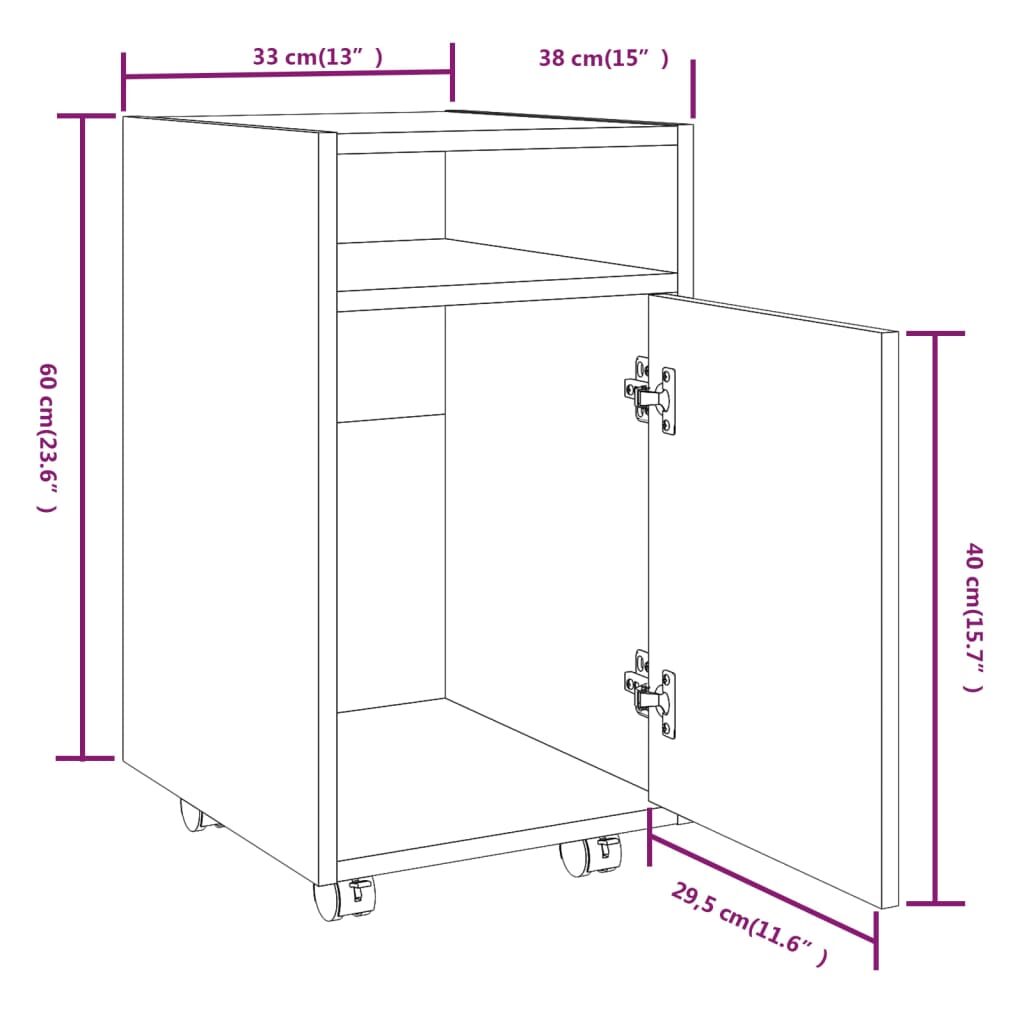 Ντουλάπι με Ροδάκια Καπνιστή Δρυς 33x38x60 εκ. Επεξεργ. ξύλο