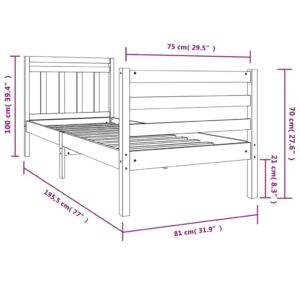 Πλαίσιο Κρεβατιού Λευκό 75x190 εκ. Μασίφ Ξύλο 2FT6 Small Single