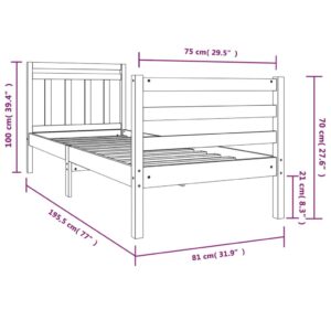 Πλαίσιο Κρεβατιού Μαύρο 75x190 εκ. Μασίφ Ξύλο 2FT6 Small Single