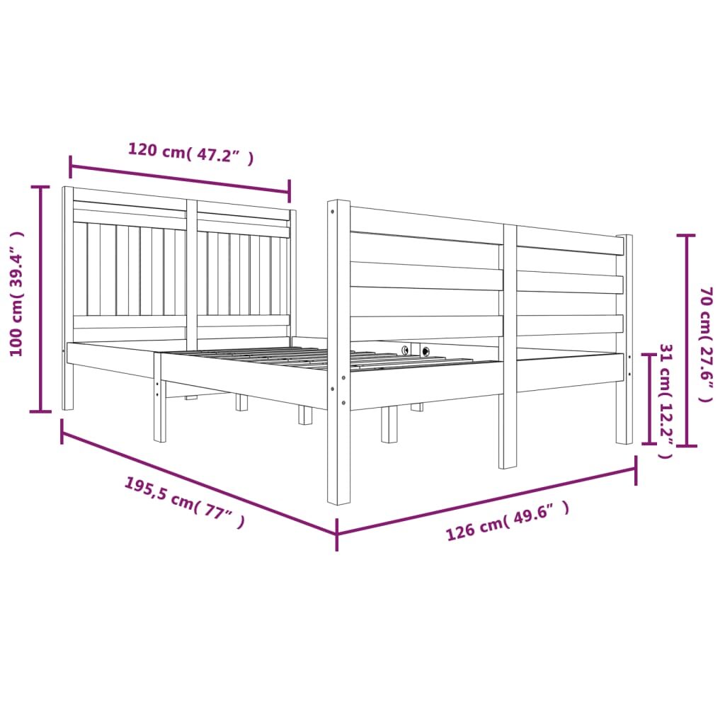 Πλαίσιο Κρεβατιού 120 x 190 εκ. από Μασίφ Ξύλο 4FT Small Double