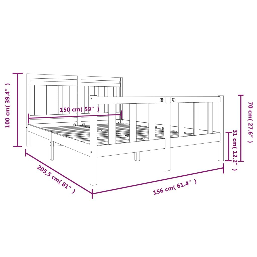 Πλαίσιο Κρεβατιού 150 x 200 εκ. από Μασίφ Ξύλο 5FT King Size