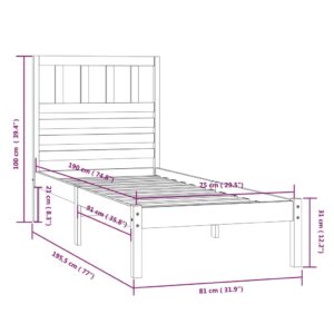 Πλαίσιο Κρεβατιού Γκρι 75x190 εκ. Μασίφ Πεύκο 2FT6 Small Single