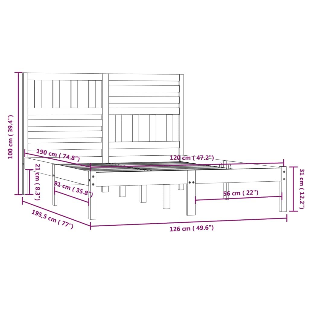 Πλαίσιο Ημίδιπλου Κρεβατιού Γκρι 120x190εκ 4FT από Ξύλο Πεύκου