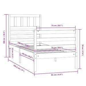 Πλαίσιο Κρεβατιού Γκρι 75x190 εκ. Μασίφ Ξύλο 2FT6 Small Single