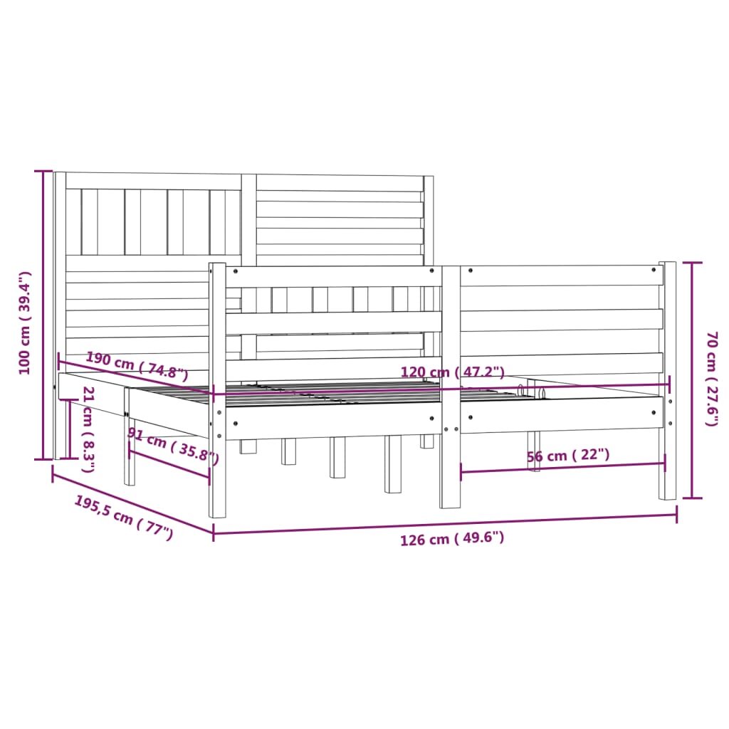 Πλαίσιο Κρεβατιού Γκρι 120x190 εκ Ξύλο Πεύκου 4FT Small Double