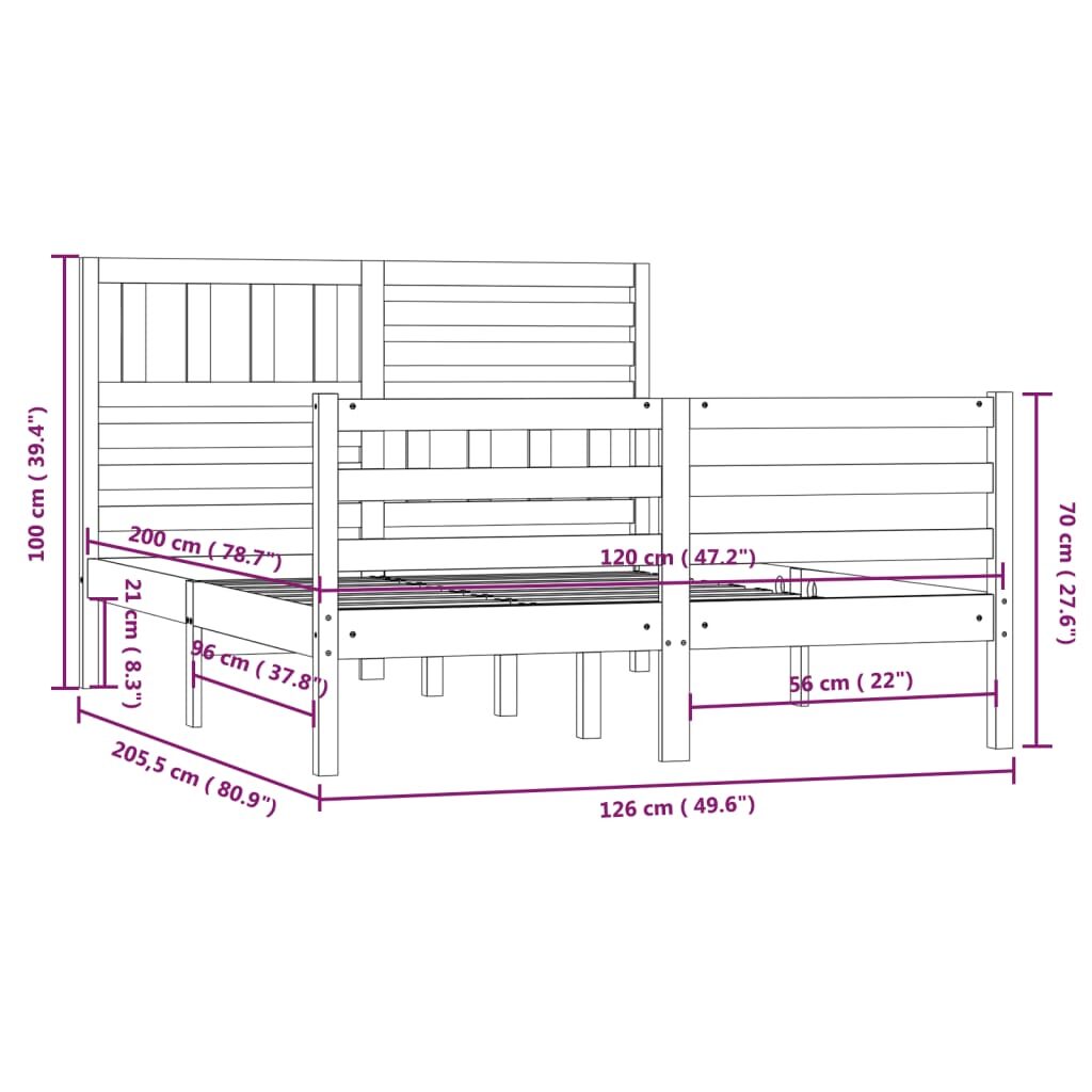 Πλαίσιο Κρεβατιού Γκρι 120 x 200 εκ. από Μασίφ Ξύλο