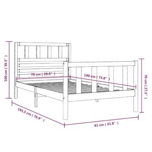 Πλαίσιο Κρεβατιού Γκρι 75x190 εκ. Μασίφ Ξύλο 2FT6 Small Single