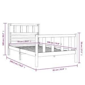 Πλαίσιο Κρεβατιού Μαύρο 75x190 εκ. Μασίφ Ξύλο 2FT6 Small Single