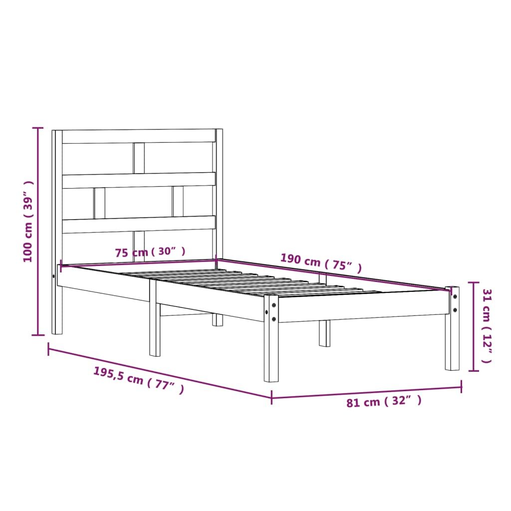 Πλαίσιο Κρεβατιού Γκρι 75x190 εκ. Μασίφ Ξύλο 2FT6 Small Single