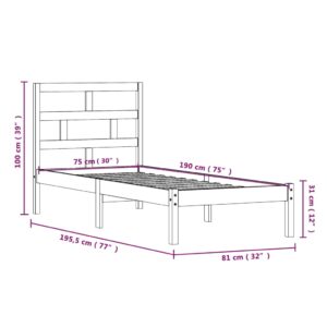 Πλαίσιο Κρεβατιού Γκρι 75x190 εκ. Μασίφ Ξύλο 2FT6 Small Single