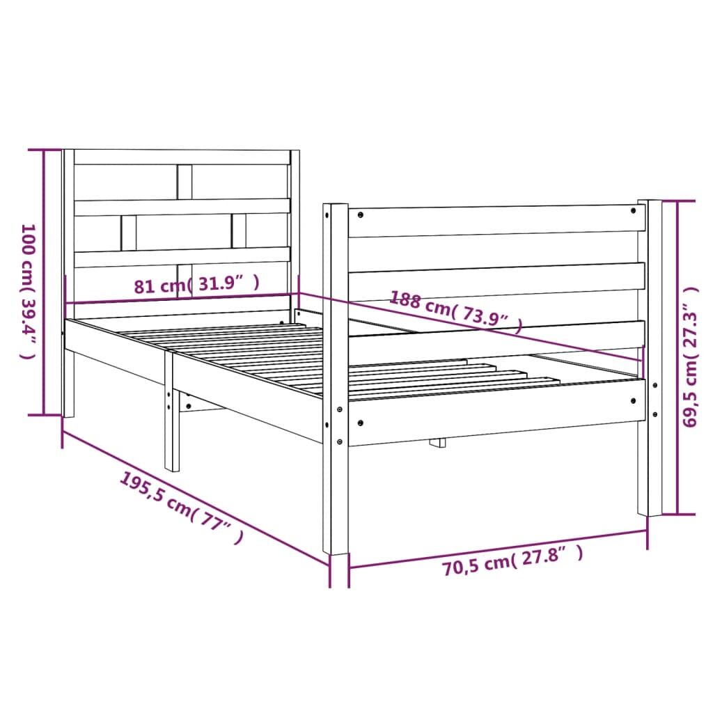 Πλαίσιο Κρεβατιού Γκρι 75x190 εκ. Μασίφ Ξύλο 2FT6 Small Single