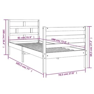 Πλαίσιο Κρεβατιού Γκρι 75x190 εκ. Μασίφ Ξύλο 2FT6 Small Single