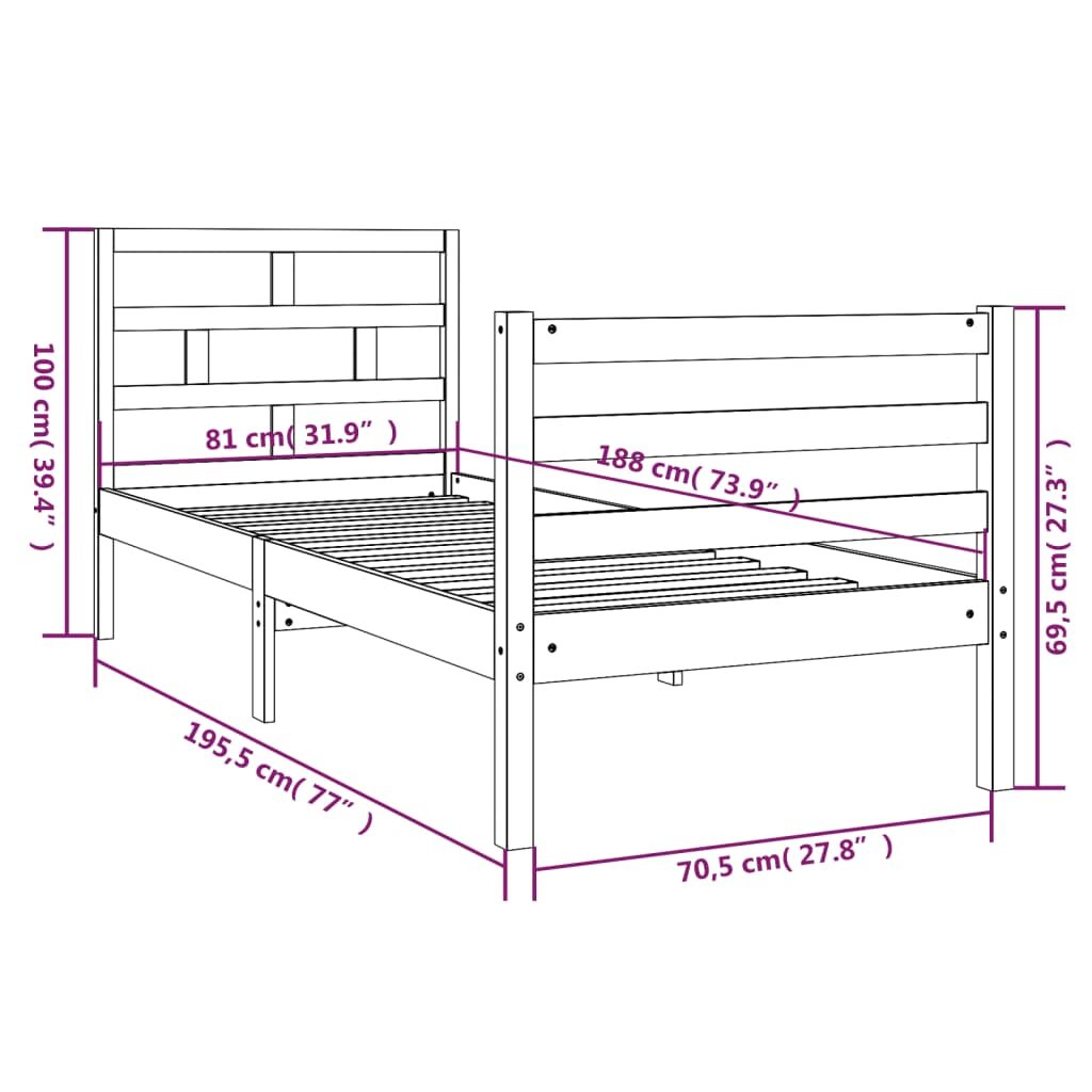 Πλαίσιο Κρεβατιού Μαύρο 75x190 εκ. Μασίφ Ξύλο 2FT6 Small Single