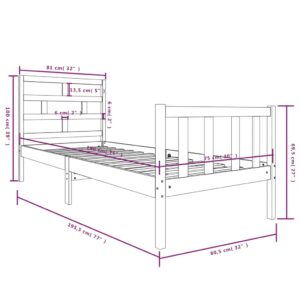 Πλαίσιο Κρεβατιού Γκρι 75x190 εκ. Μασίφ Πεύκο 2FT6 Small Single