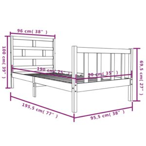 Πλαίσιο Κρεβατιού Γκρι 90 x 190 εκ. από Ξύλο Πεύκου 3FT Single