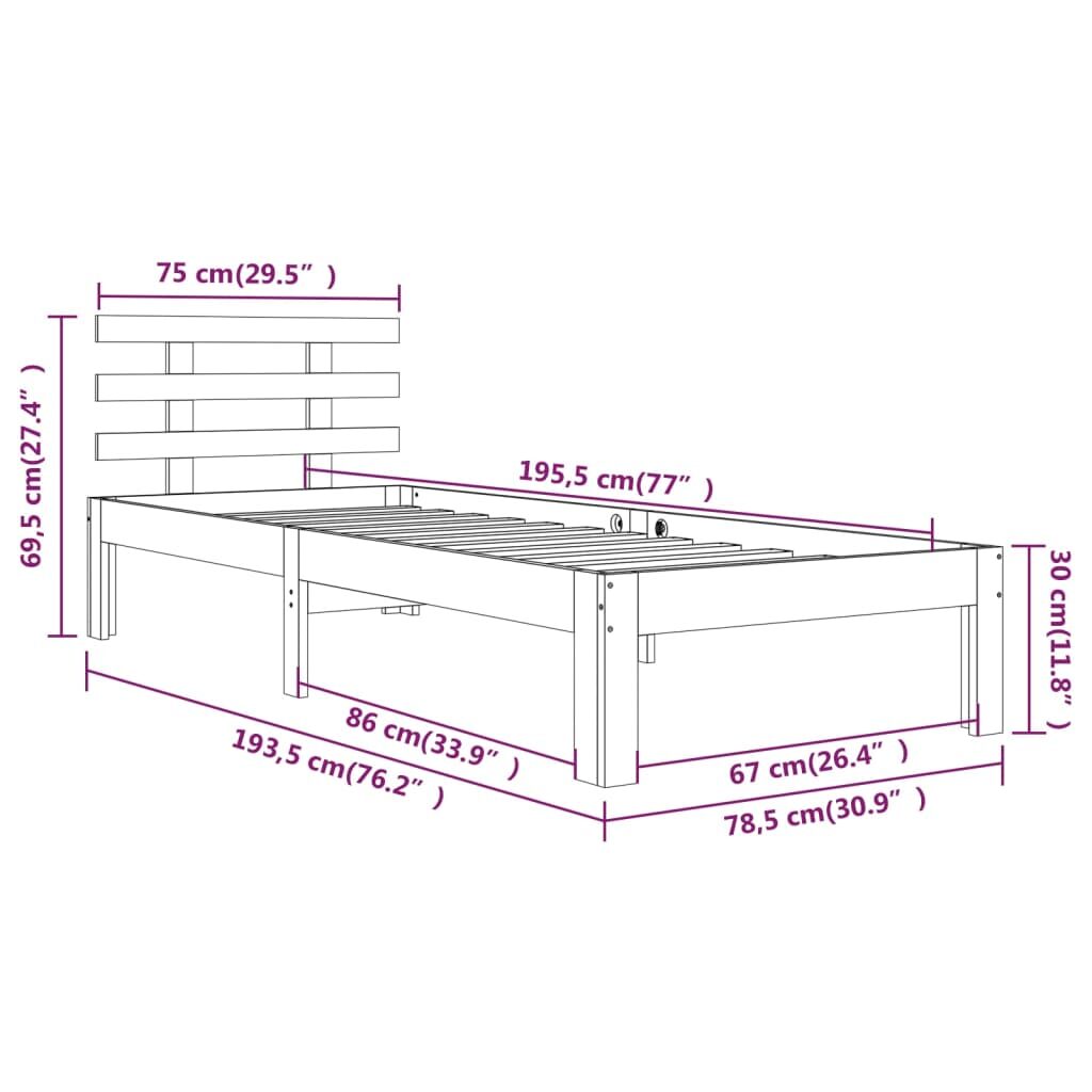 Πλαίσιο Κρεβατιού 75x190 εκ. από Μασίφ Ξύλο 2FT6 Small Single