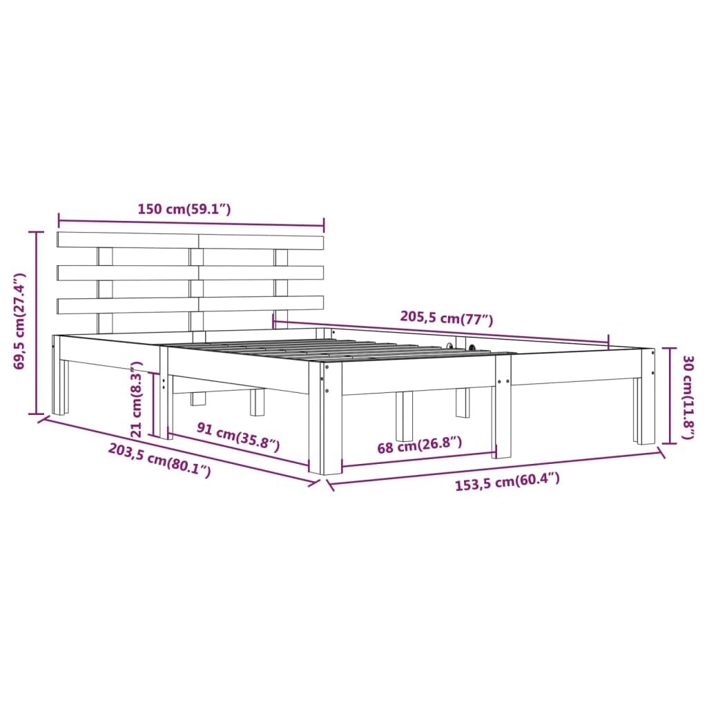 Πλαίσιο Κρεβατιού Γκρι 150 x 200 εκ. Μασίφ Ξύλο 5FT King Size