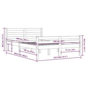 Πλαίσιο Κρεβατιού Λευκό 150 x 200 εκ. Μασίφ Ξύλο 5FT King Size