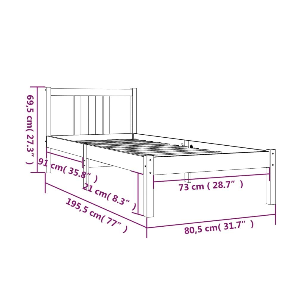 Πλαίσιο Κρεβατιού 75x190 εκ. από Μασίφ Ξύλο 2FT6 Small Single