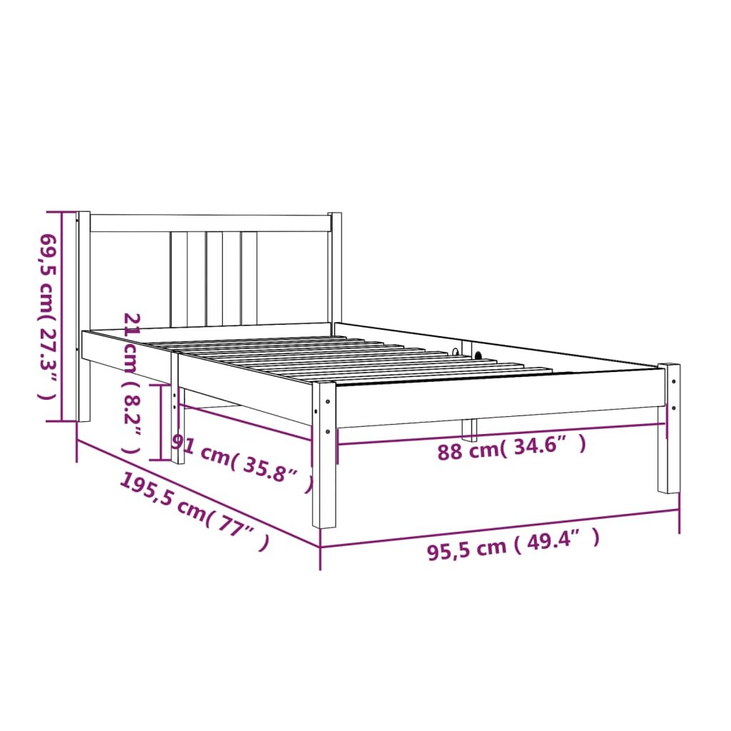 Πλαίσιο Κρεβατιού 90 x 190 εκ. από Μασίφ Ξύλο 3FT Single