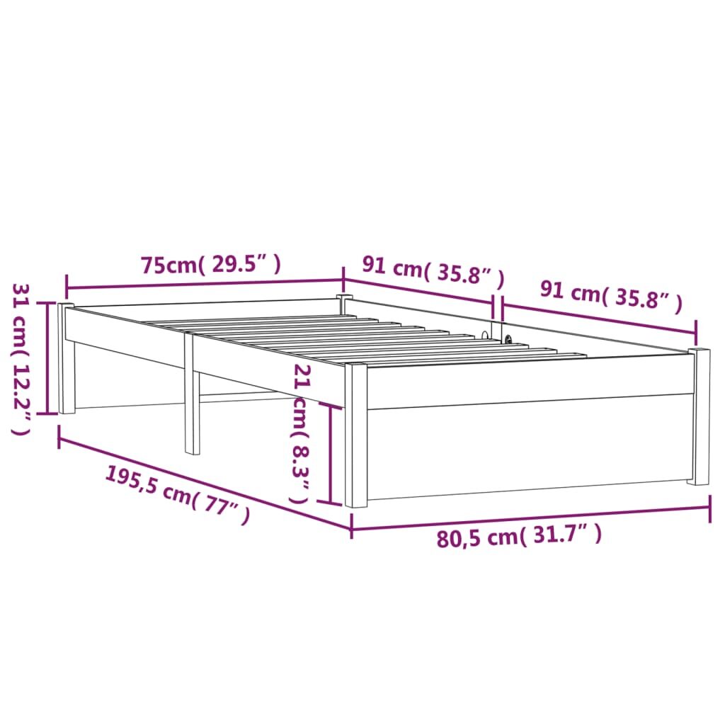 Πλαίσιο Κρεβατιού Λευκό 75x190 εκ. Μασίφ Ξύλο 2FT6 Small Single