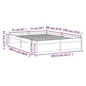 Πλαίσιο Κρεβατιού Γκρι 150 x 200 εκ. Μασίφ Ξύλο 5FT King Size