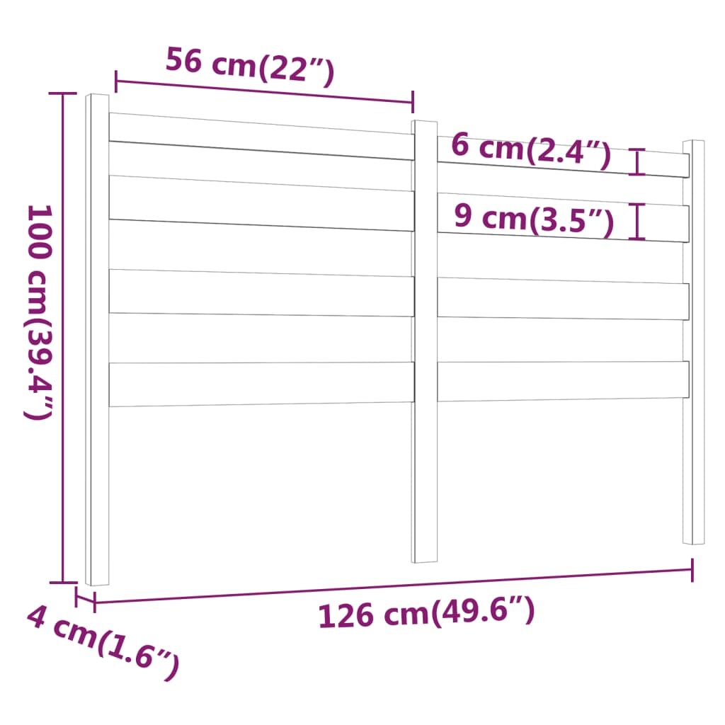 Κεφαλάρι κρεβατιού Καφέ 126x4x100 εκ. από Μασίφ Ξύλο Πεύκου