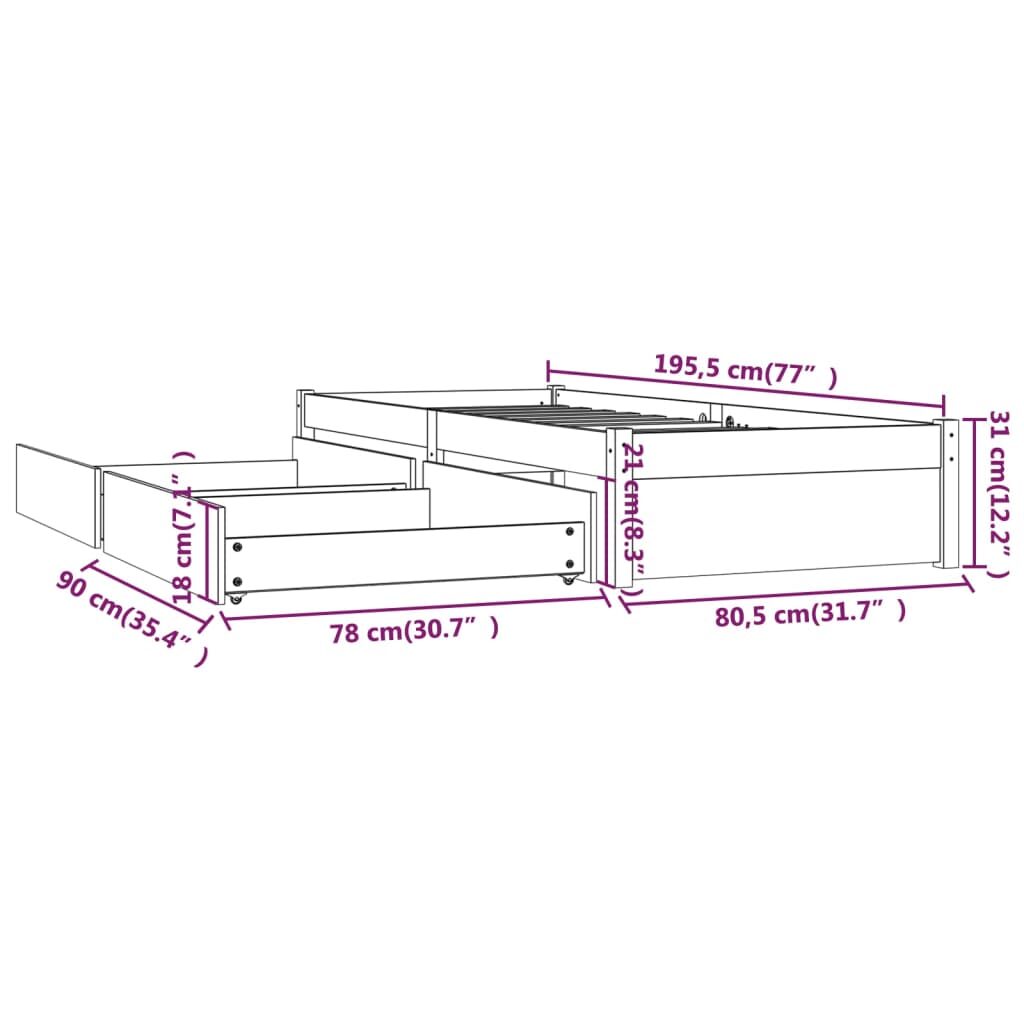 Πλαίσιο Κρεβατιού Με Συρτάρια Μελί 75x190 εκ. 2FT Small Double