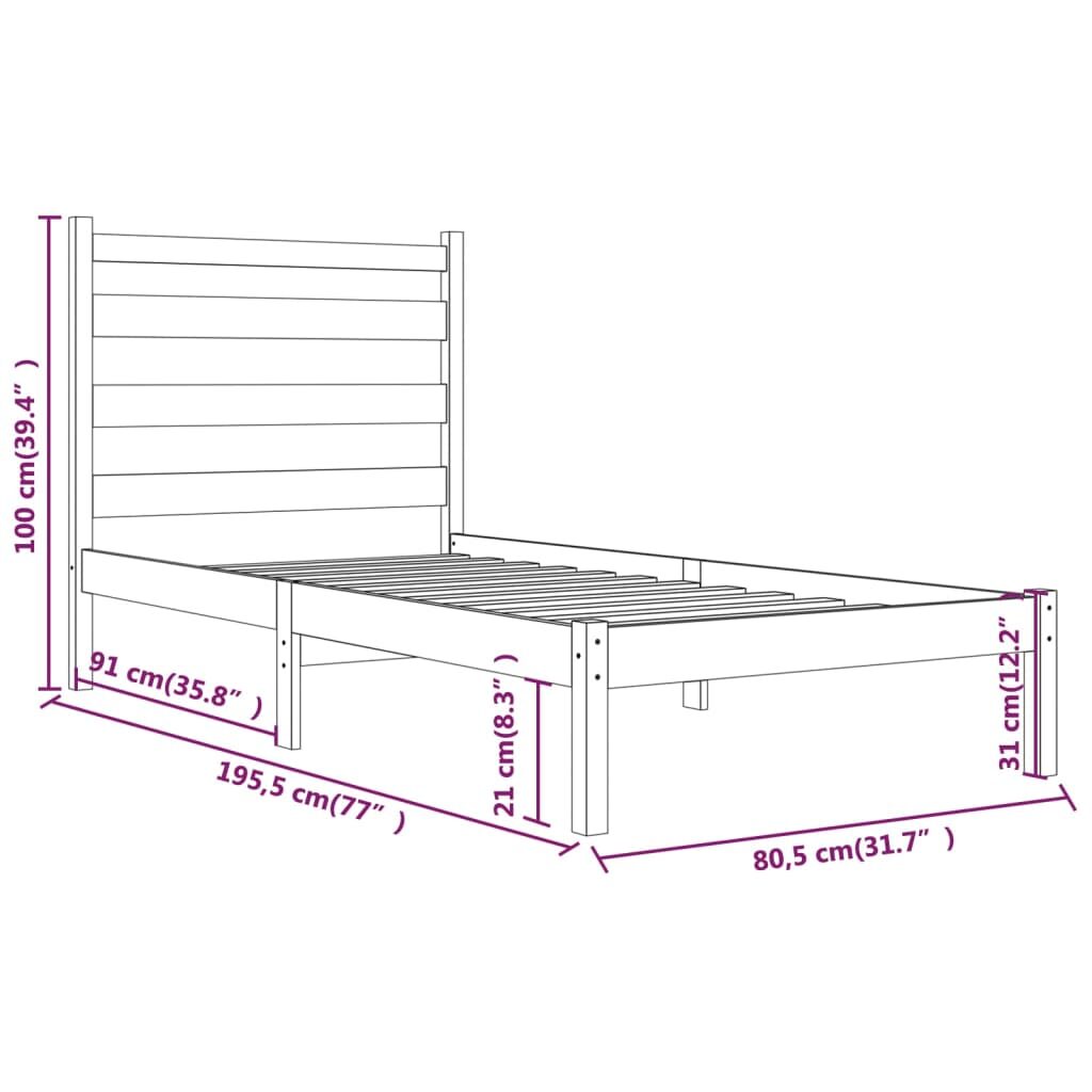 Πλαίσιο Κρεβατιού Γκρι 75x190 εκ. Μασίφ Πεύκο 2FT6 Small Single