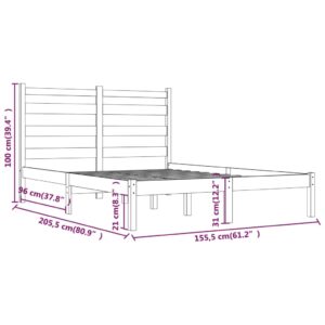 Πλαίσιο Κρεβατιού Γκρι 150x200 εκ. Μασίφ Πεύκο 5FT King Size