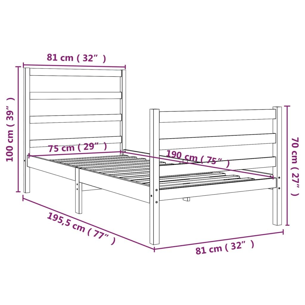 Πλαίσιο Κρεβατιού 75x190 εκ. από Μασίφ Πεύκο 2FT6 Small Single