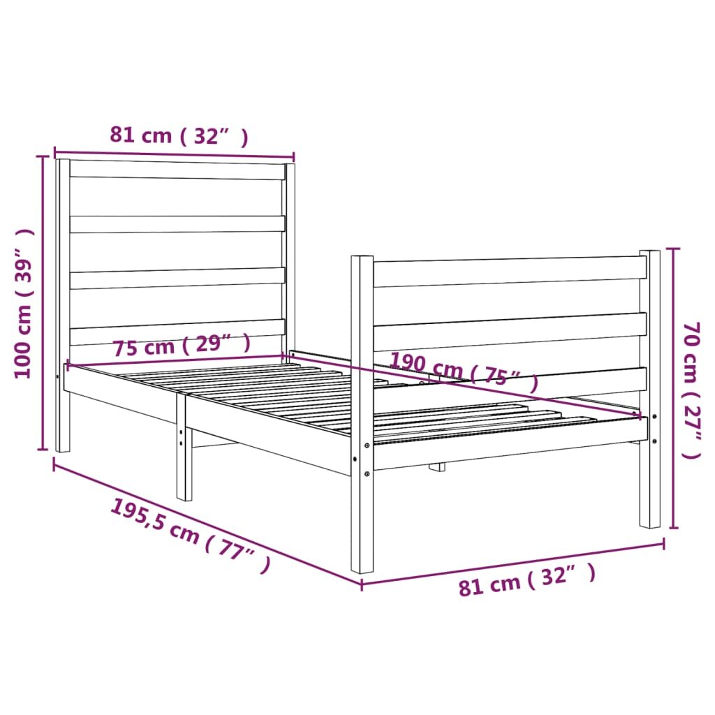 Πλαίσιο Κρεβατιού Γκρι 75x190 εκ. Μασίφ Πεύκο 2FT6 Small Single